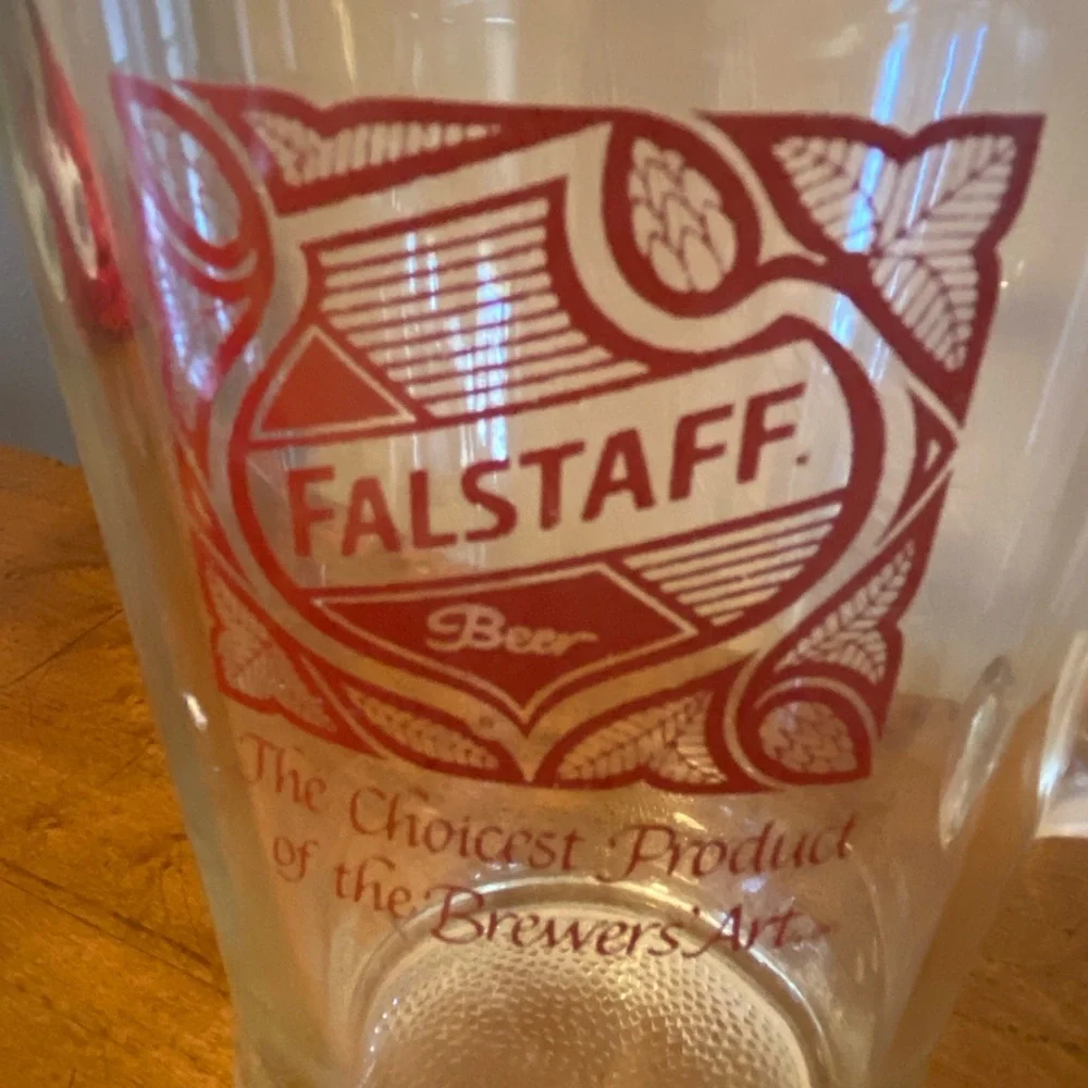 Vintage Heavy Glass Falstaff Beer Pitcher Broken Top